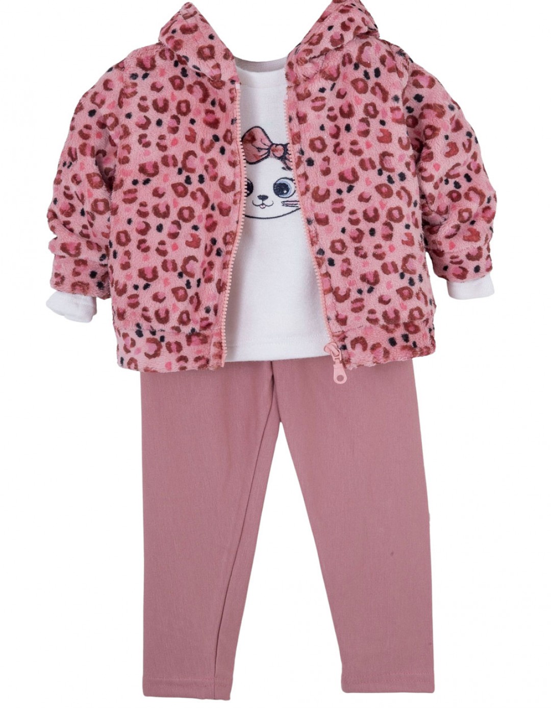 Βρεφικό σετ για κορίτσι, ζακέτα μπλούζα και κολάν, ροζ-λευκό, Regular Fit, 48% Ra-27% Pl-20% Ny-5% El.