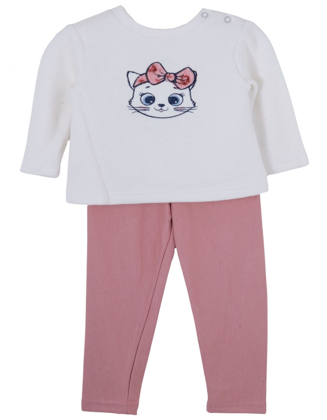 Βρεφικό σετ για κορίτσι, ζακέτα μπλούζα και κολάν, ροζ-λευκό, Regular Fit, 48% Ra-27% Pl-20% Ny-5% El.