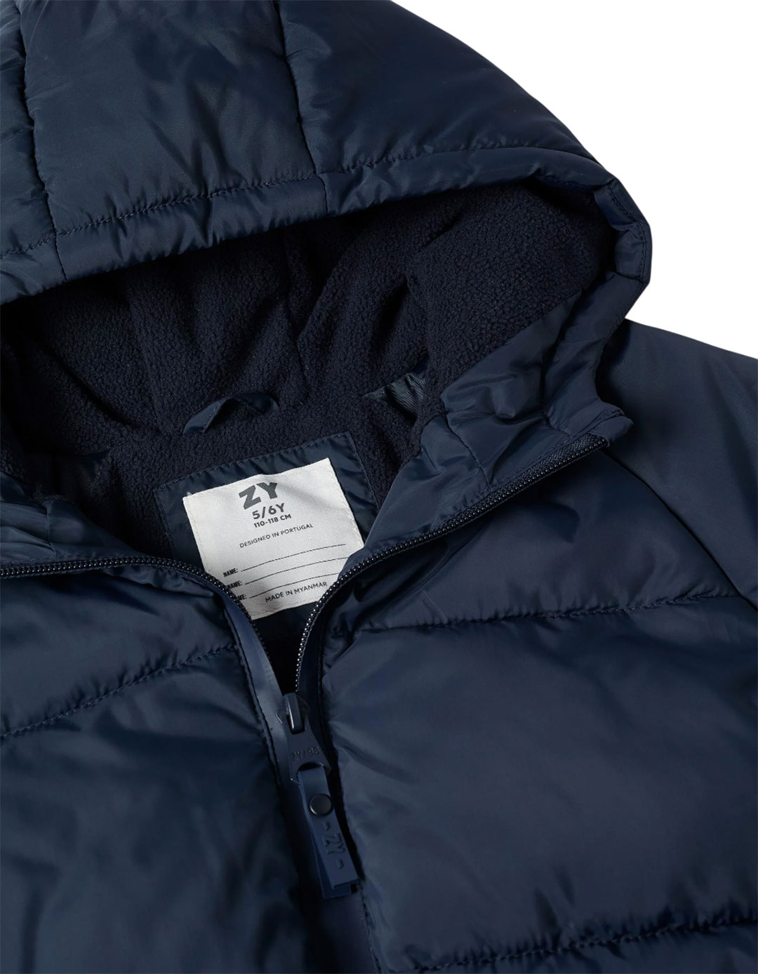 Παιδικό σκούρο μπλε μπουφάν Zippy για αγόρια Σκούρο μπλε παιδικό μπουφάν με κουκούλα και fleece επένδυση