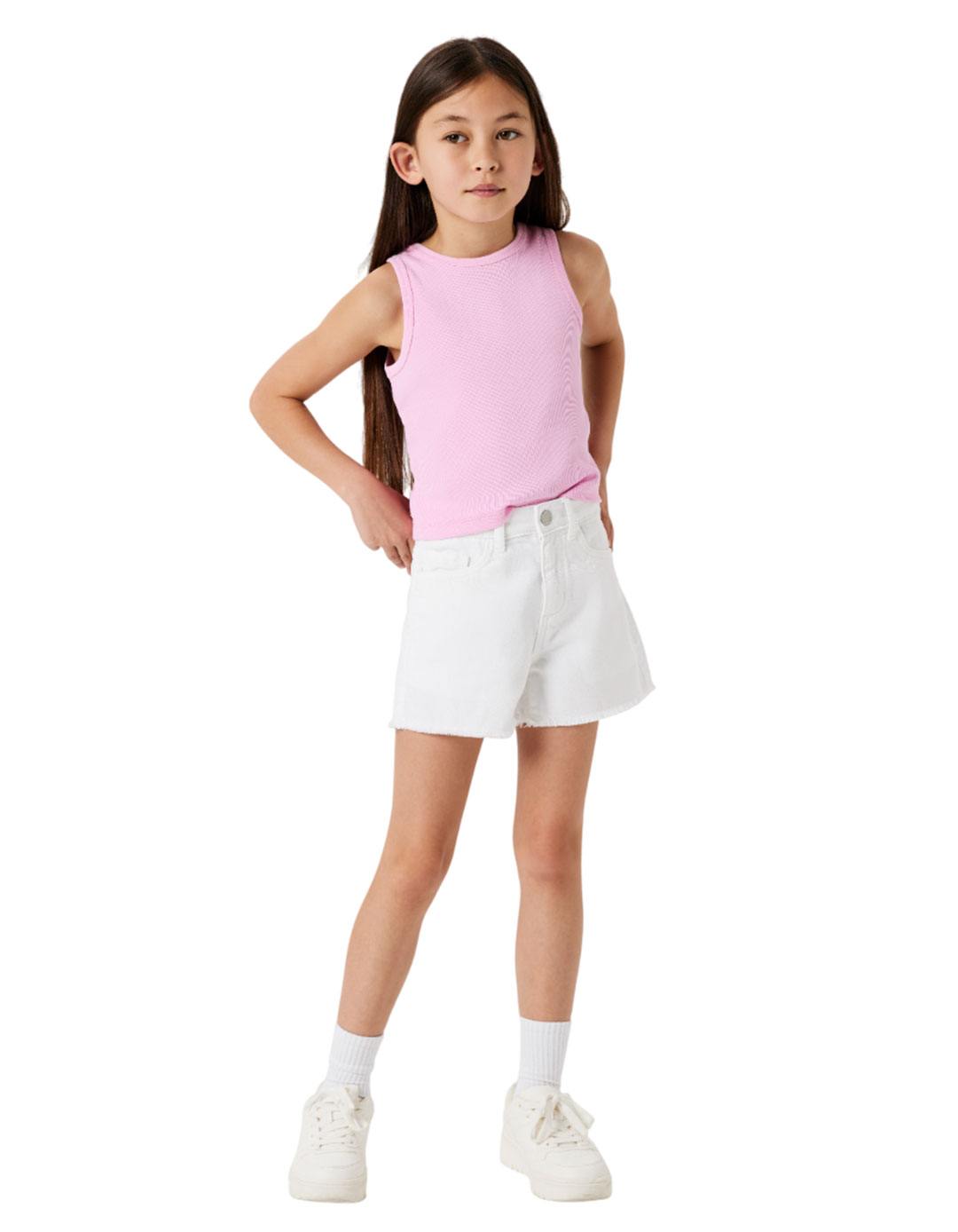 Λευκό παιδικό τζιν σορτς Name It με κρόσια.Regular Fit.