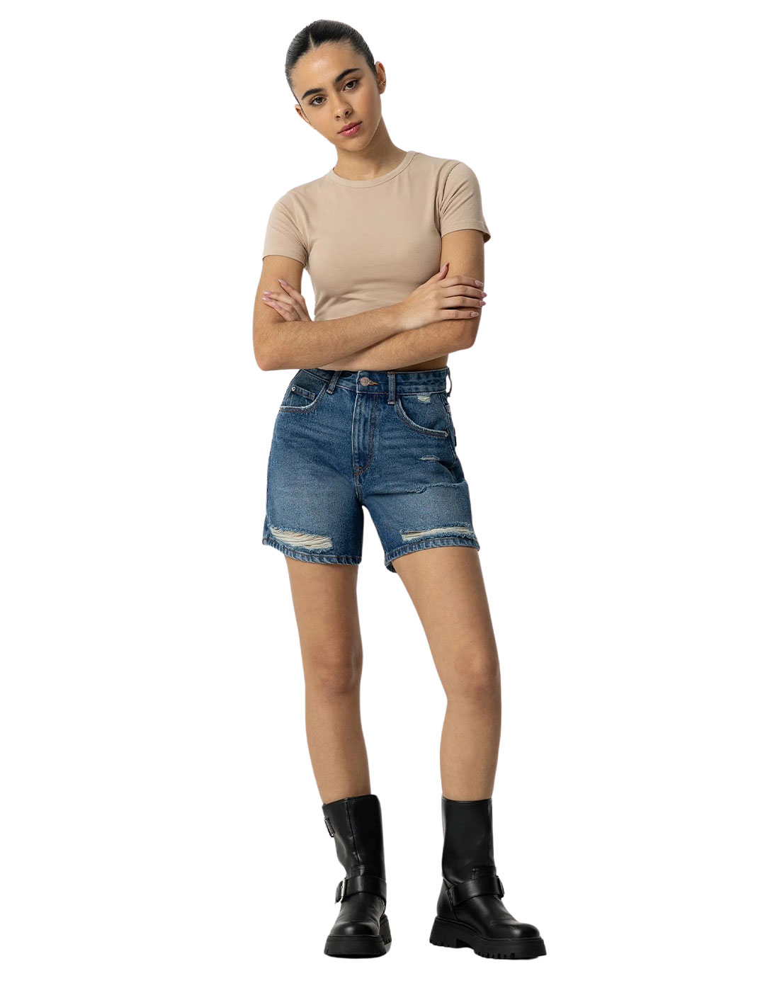 Mom Fit τζιν σορτς για κορίτσι με σκισίματα ,μπλε.