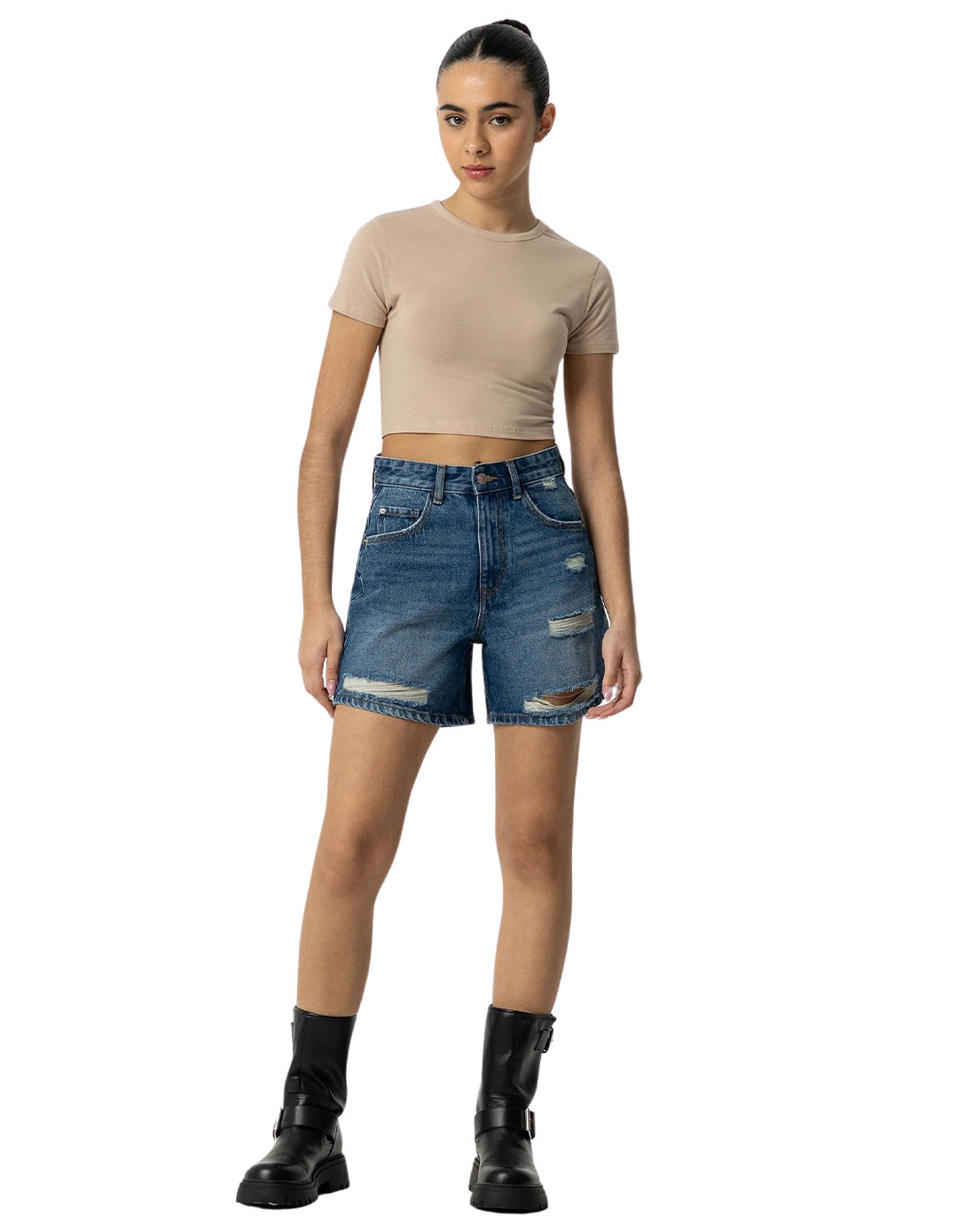 Mom Fit τζιν σορτς για κορίτσι με σκισίματα ,μπλε. Mom Fit τζιν σορτς για κορίτσι με σκισίματα ,μπλε.