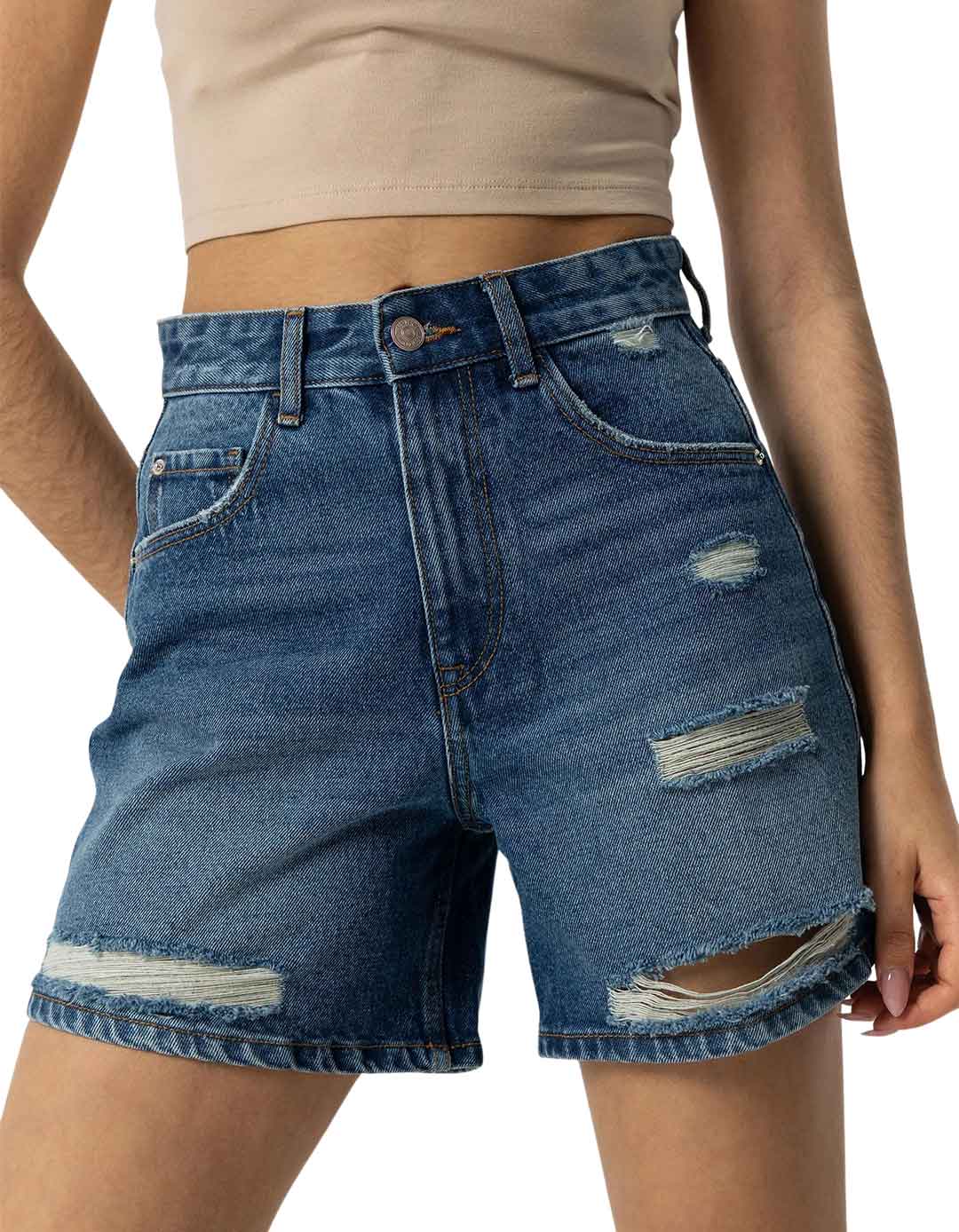 Mom Fit τζιν σορτς για κορίτσι με σκισίματα ,μπλε. Mom Fit τζιν σορτς για κορίτσι με σκισίματα ,μπλε.