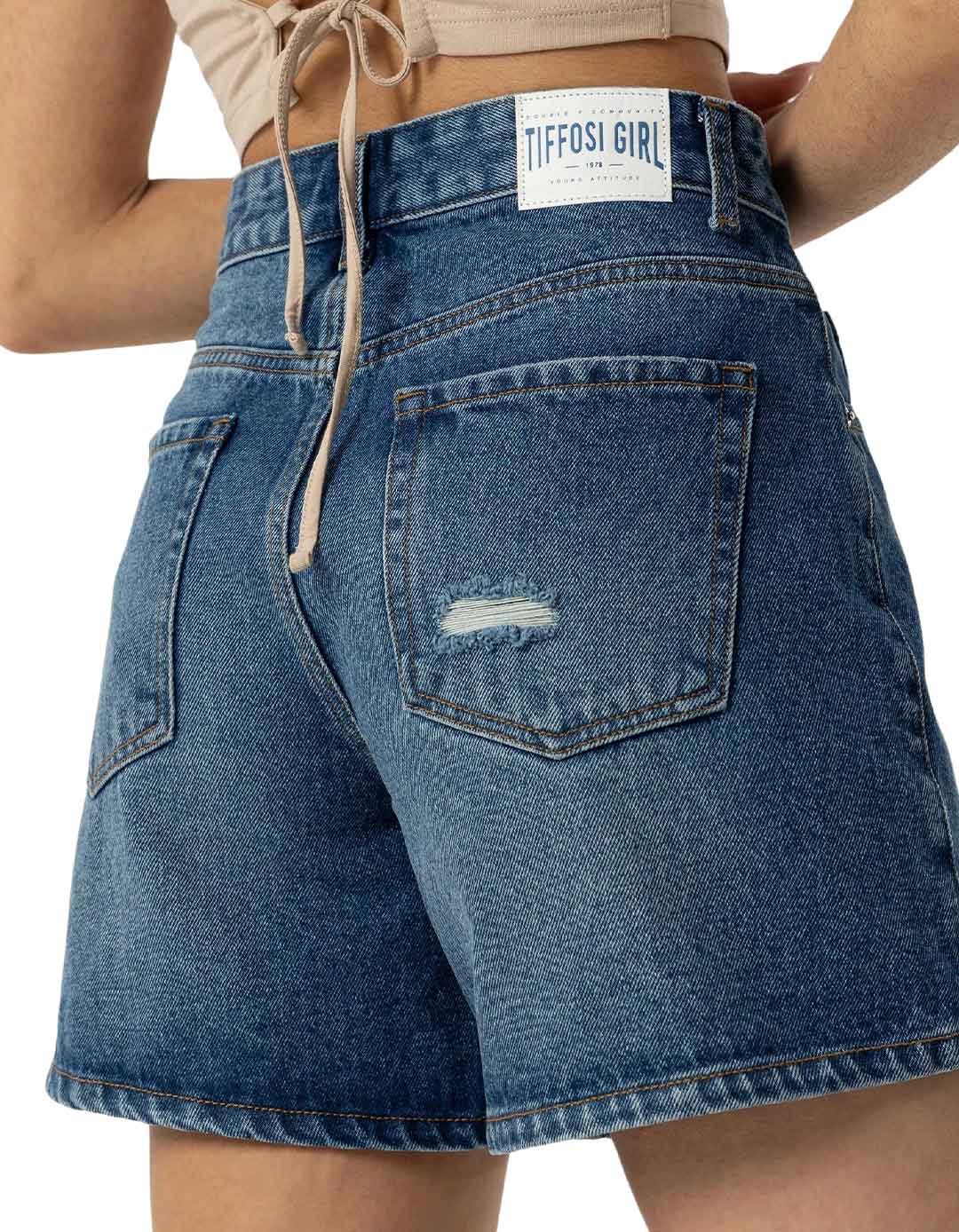 Mom Fit τζιν σορτς για κορίτσι με σκισίματα ,μπλε. Mom Fit τζιν σορτς για κορίτσι με σκισίματα ,μπλε.