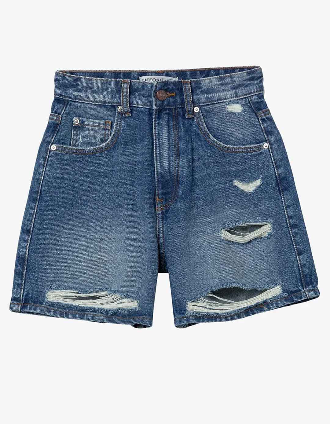 Mom Fit τζιν σορτς για κορίτσι με σκισίματα ,μπλε. Mom Fit τζιν σορτς για κορίτσι με σκισίματα ,μπλε.