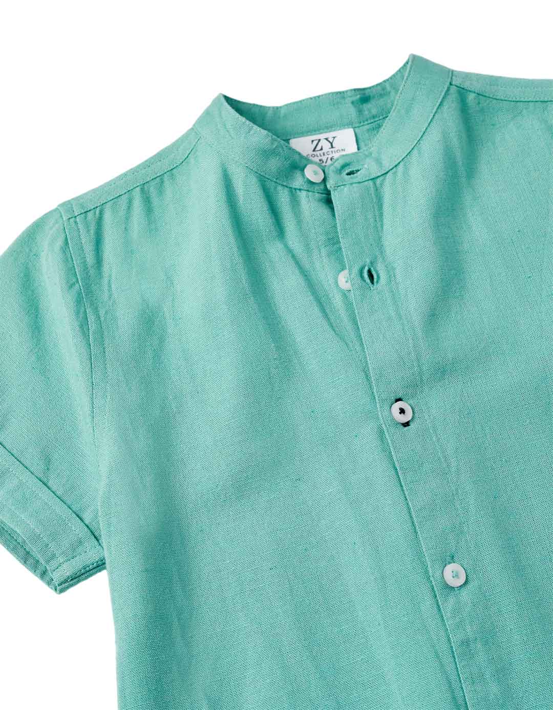 Κοντομάνικο βεραμάν πουκάμισο για αγόρια, από μείγμα βισκόζης, βαμβακιού και λινού. slim fit,  50% βισκόζη, 41% βαμβάκι, 9% λινό.