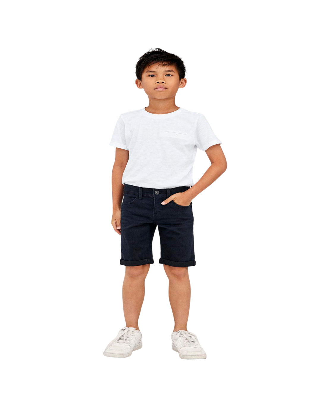 Παιδική βερμούδα για τζιν αγόρι, μαύρη, Slim Fit, 72% βαμβάκι-26% πολυεστέρας-2% ελαστίνη.