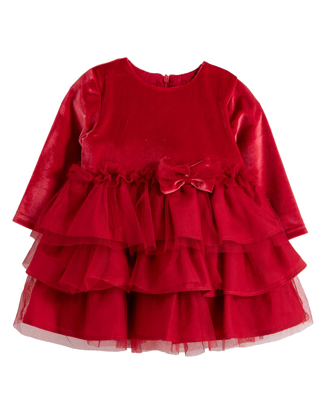 Βρεφικό φόρεμα Babylonfashion κόκκινο με φιόγκο και τούλι