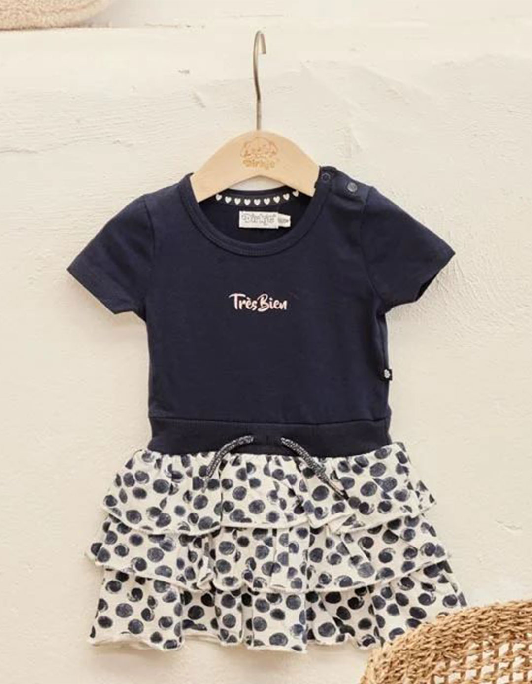 Κοριτσίστικο φόρεμα Dirkje με κορδέλα σκούρο μπλε, Regular Fit, 95% βαμβάκι, 5% ελαστάνη.