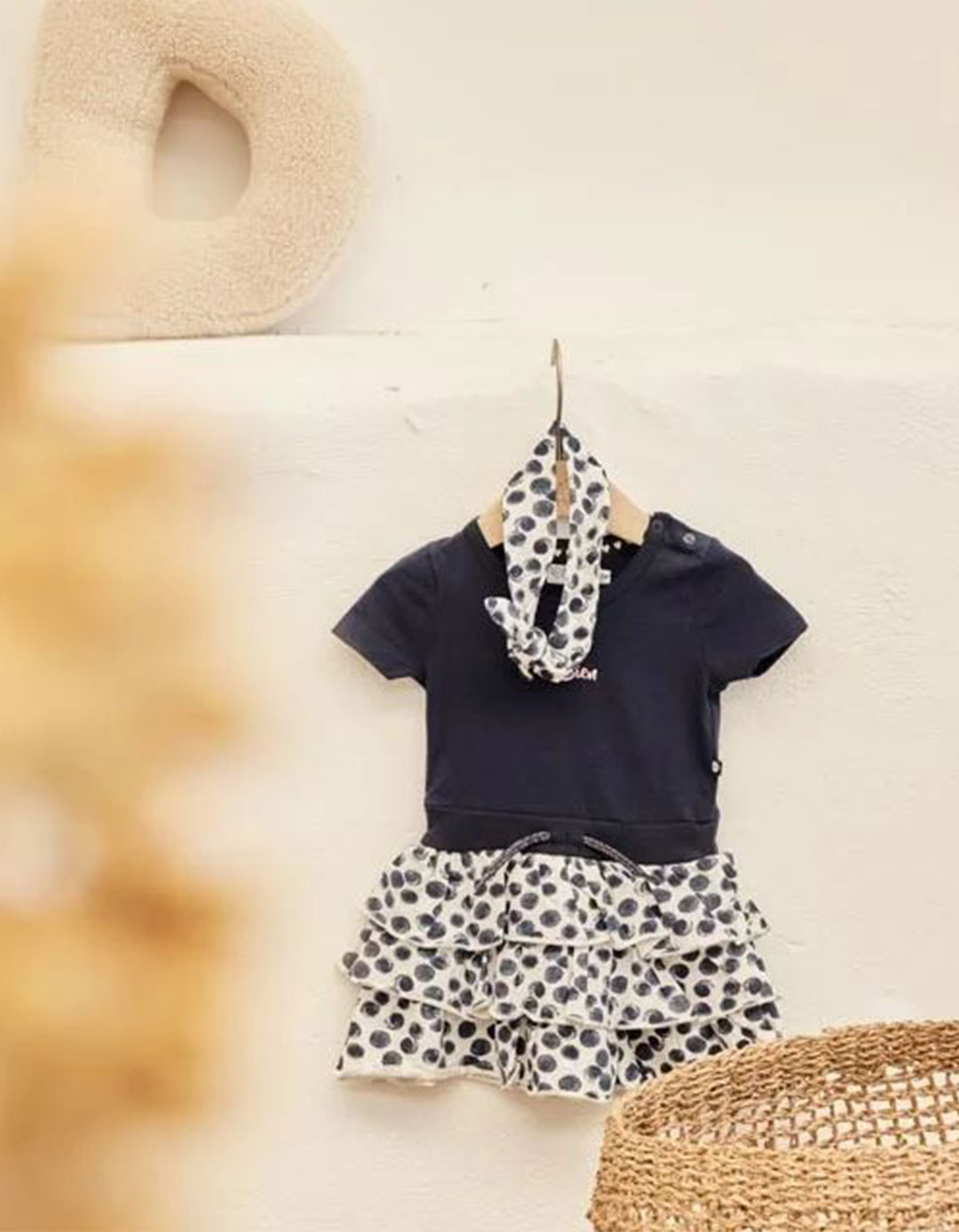 Κοριτσίστικο φόρεμα Dirkje με κορδέλα σκούρο μπλε, Regular Fit, 95% βαμβάκι, 5% ελαστάνη.