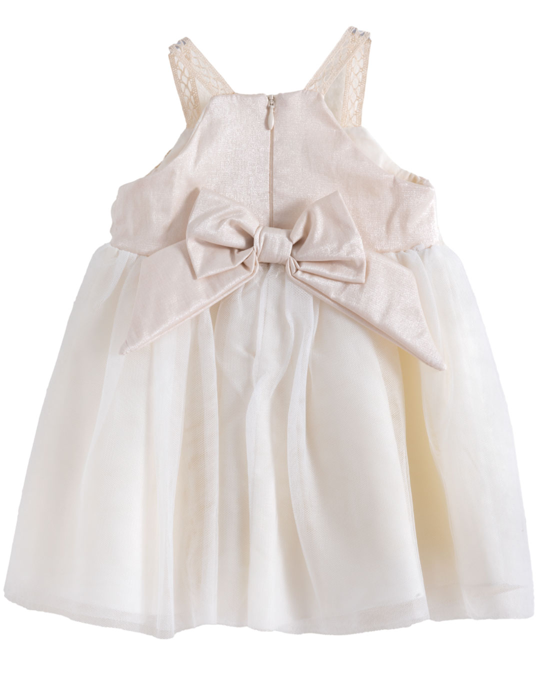 Βρεφικό φόρεμα ιβουάρ με σαμπανί μπολερό και φιόγκο