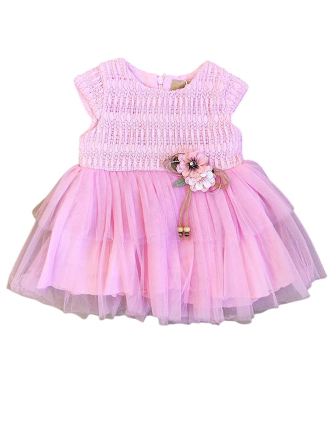 Βρεφικό τούλινο φόρεμα σε ροζ απόχρωση με πλεκτό μπούστο και διακοσμητικό λουλούδι,30%COTTON70%POL.Regular Fit.