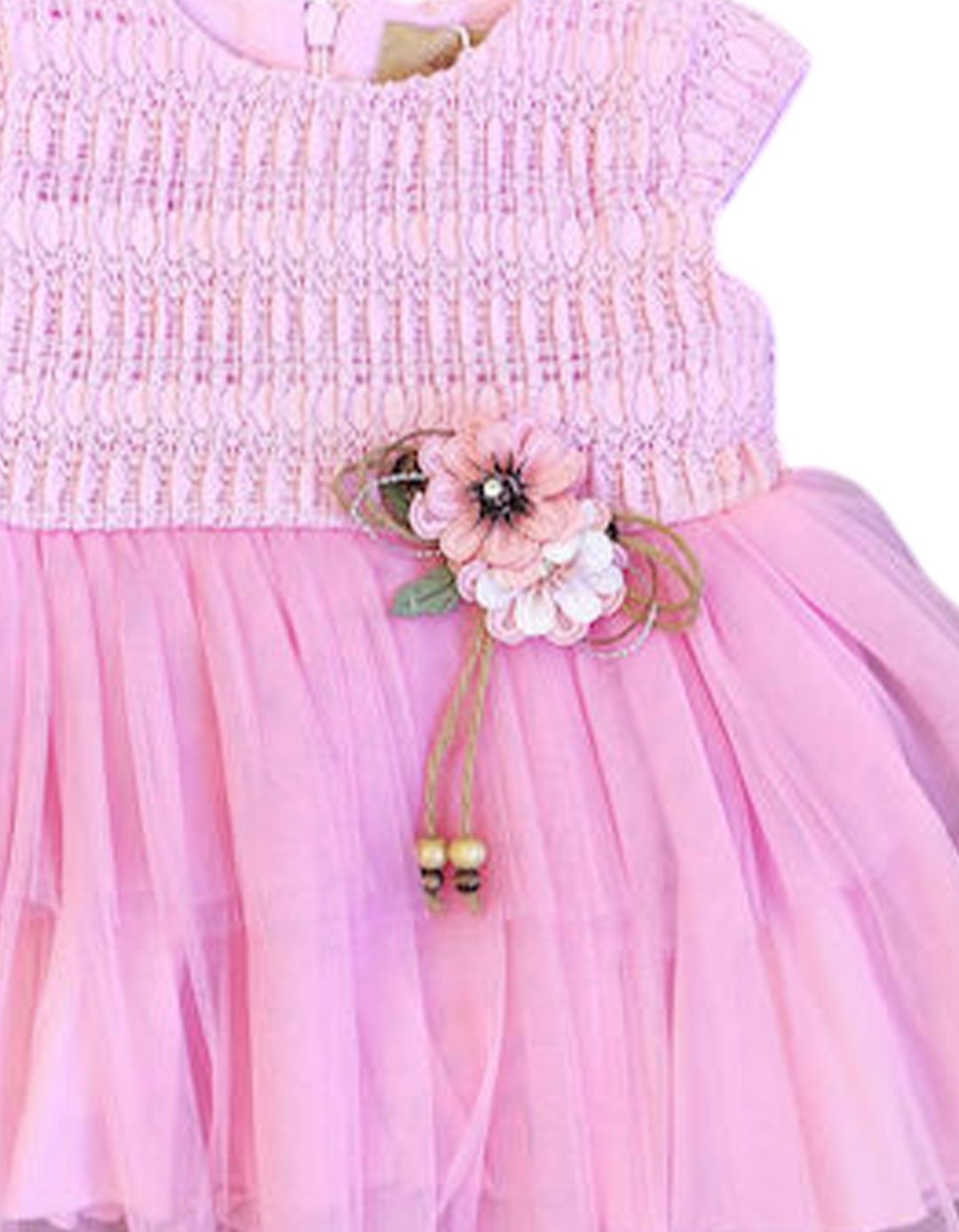 Βρεφικό τούλινο φόρεμα σε ροζ απόχρωση με πλεκτό μπούστο και διακοσμητικό λουλούδι,30%COTTON70%POL.Regular Fit.