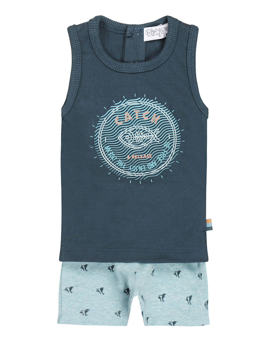 Βρεφικό σετ Dirkje αγορίστικο, φανελάκι πετρόλ ,σορτς σιελ 95% βαμβάκι/ 5% ελαστάν.Regular Fit.
