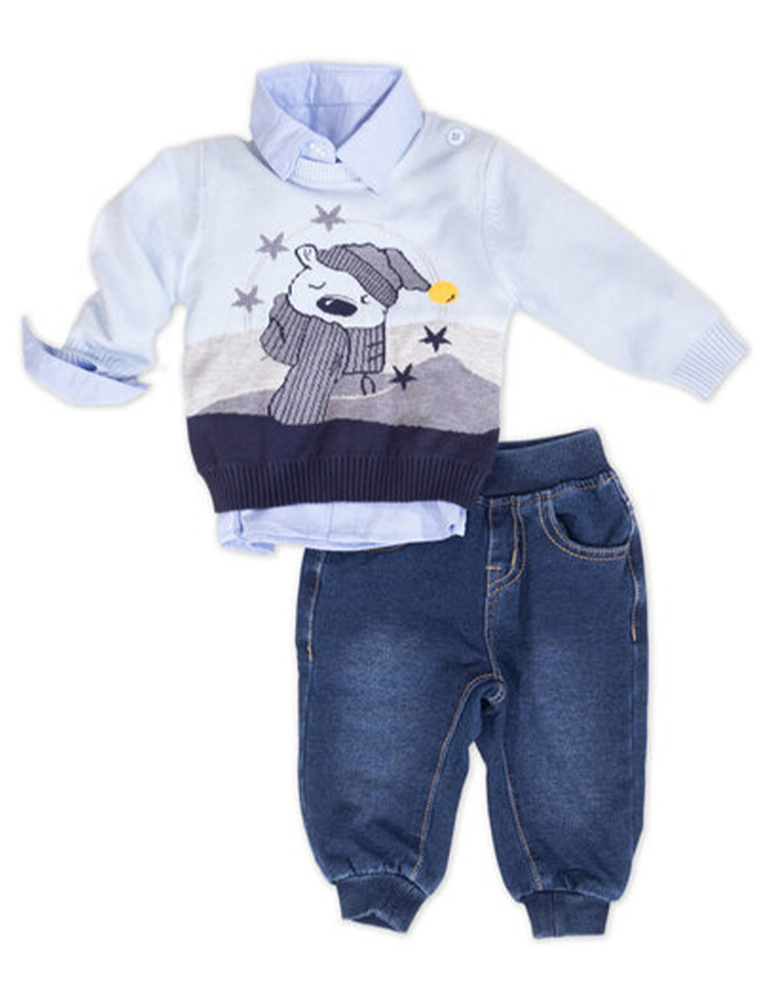 Βρεφικό σετ  για αγόρι με πλεκτό, μπλε, Regular Fit, 100% βαμβάκι-100% πολυεστέρας.