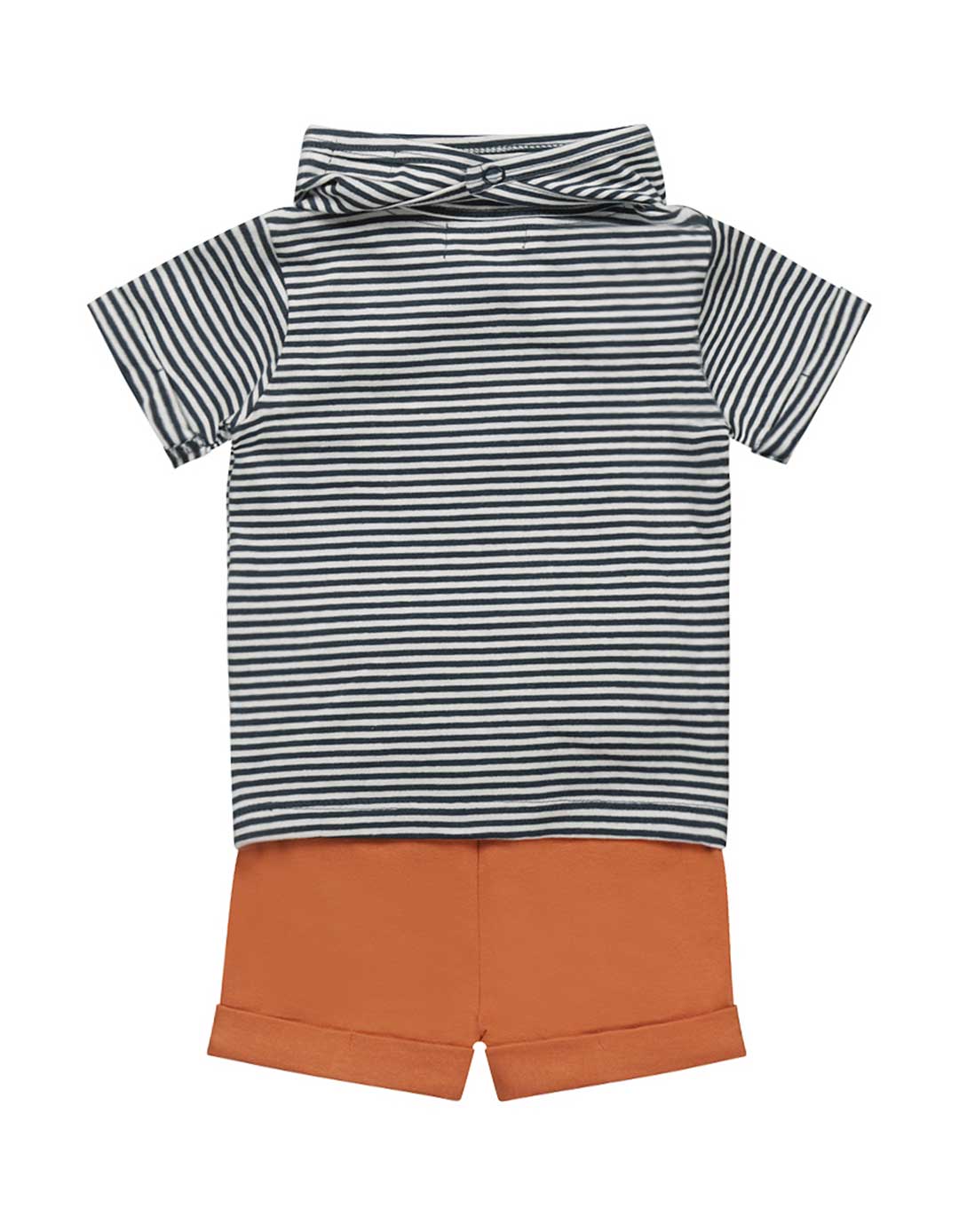 Βρεφικό σετ Dirkje για αγόρι ,T-shirt, σορτς ,φουλάρι, πετρόλ-σκούρο πορτοκαλί ,95% βαμβάκι/ 5% ελαστάνη. Regular Fit.