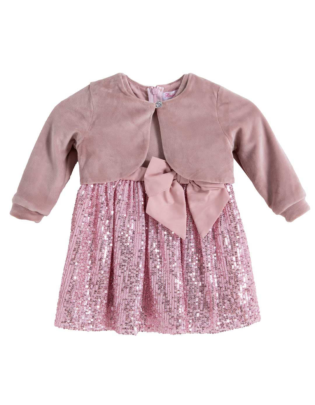 Βρεφικό σετ φόρεμα με μπολερό Babylonfashion σομόν 6–24 μηνών.Regular Fit.