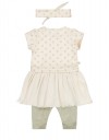 Βρεφικό σετ φόρεμα για κορίτσια Dirkje με κορδέλα σε εκρού χρώμα, Regular Fit, 95% βαμβάκι, 5% ελαστάνη.