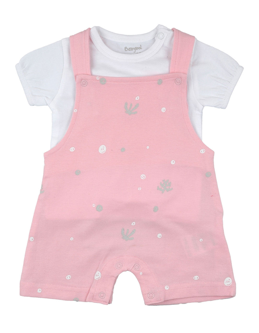 Βρεφικό σετ για κορίτσι, σαλοπέτα και μπλουζάκι, ροζ-λευκό, Regular Fit, 95% βαμβάκι, 5% ελαστάνη.