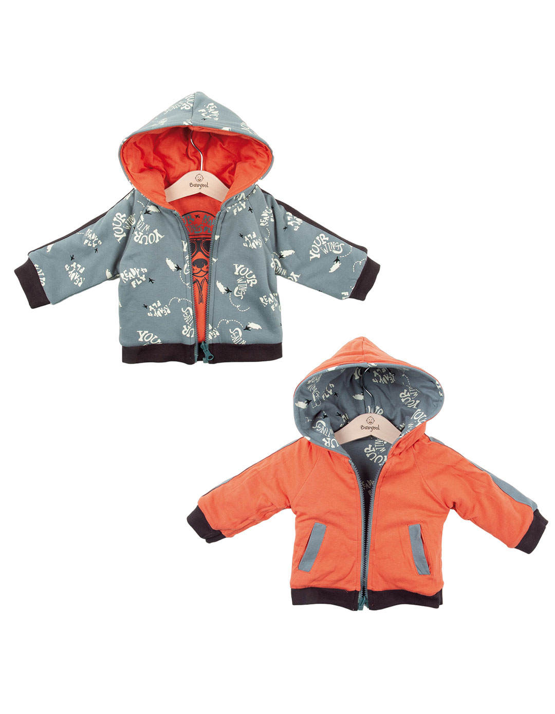 Ζακέτα για αγόρι διπλής όψης, πορτοκαλή-γκρι, Regular Fit, 100% βαμβάκι.